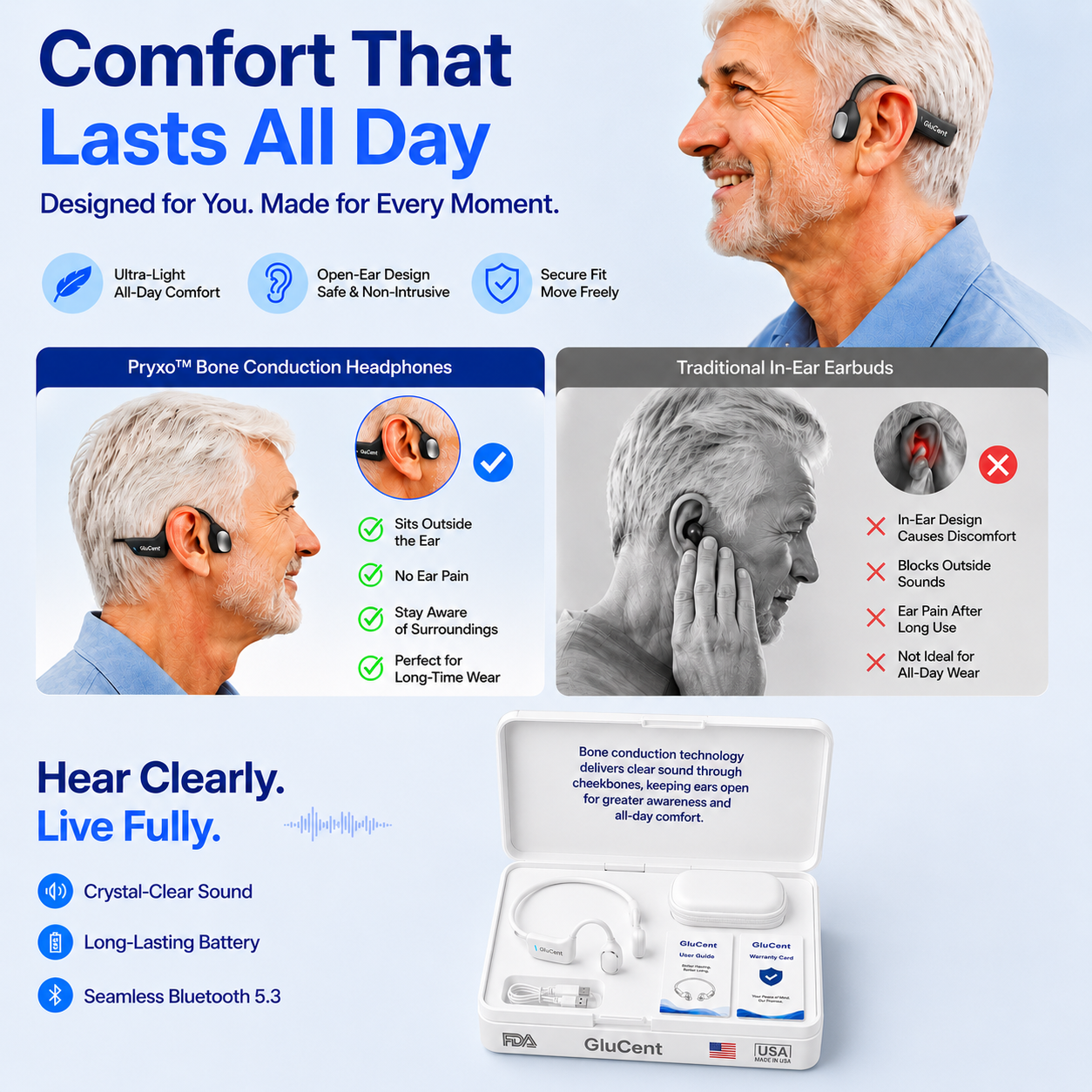 🌎Ends Today: 83% OFF!⏰🏆GluCent®  Bone Conduction Smart Hearing Headphones （Mayo Clinic Recommended）
